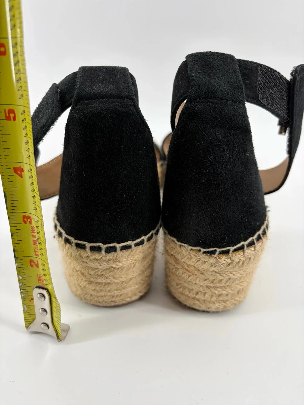 Franco Sarto Pela Platform Sandals, Black Suede, Classic Espadrille Jute Wrapped